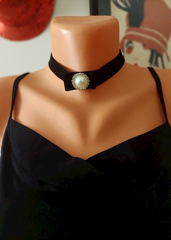 Siyah Kadife şık Kolye - Görsel 5