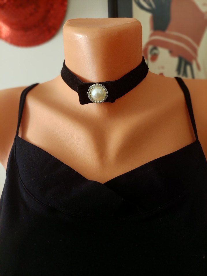 Siyah Kadife şık Kolye - Görsel 5