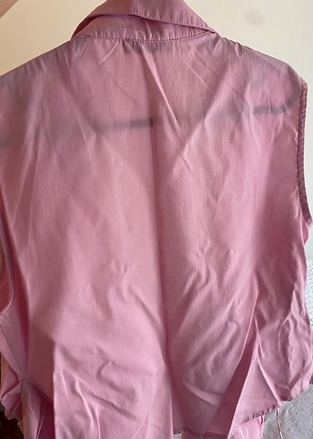 m Beden pembe Renk Mango /Pembe Kolsuz Keten Gömlek
