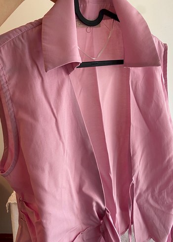 Mango /Pembe Kolsuz Keten Gömlek - Görsel 4