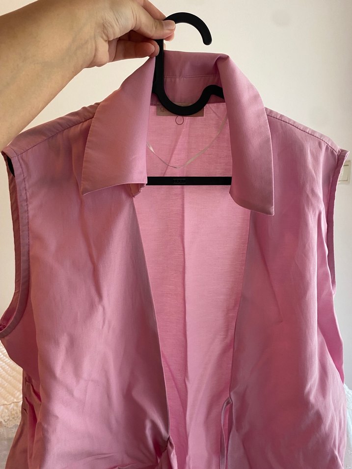 Mango /Pembe Kolsuz Keten Gömlek - Görsel 3