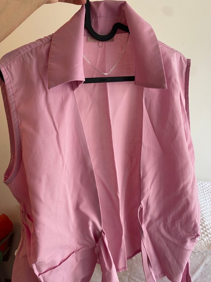 Mango /Pembe Kolsuz Keten Gömlek - Görsel 2