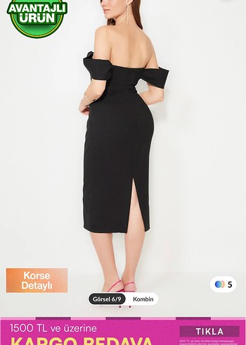 Milla /Straplez Siyah Midi Kalem Elbise - Görsel 3
