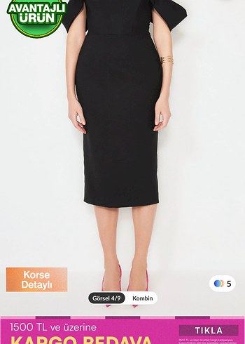 Milla /Straplez Siyah Midi Kalem Elbise - Görsel 2