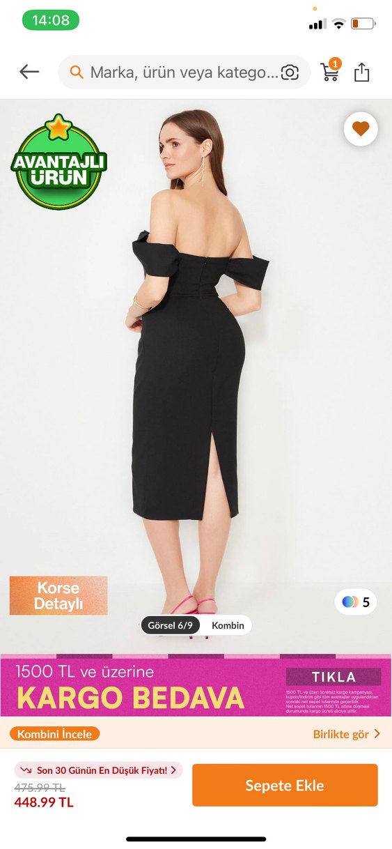 Milla /Straplez Siyah Midi Kalem Elbise - Görsel 3