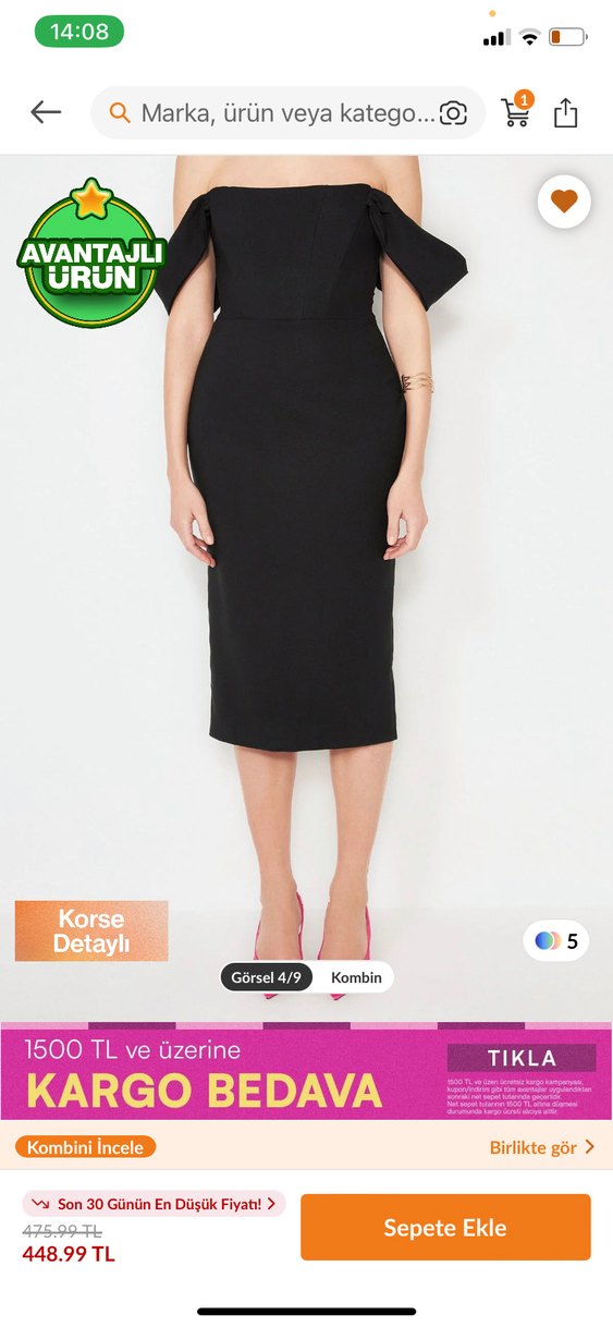 Milla /Straplez Siyah Midi Kalem Elbise - Görsel 2