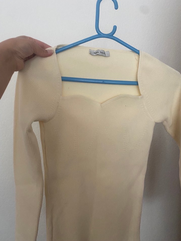 Milla /Beyaz V Yaka Kadın Triko Kazak - Görsel 3