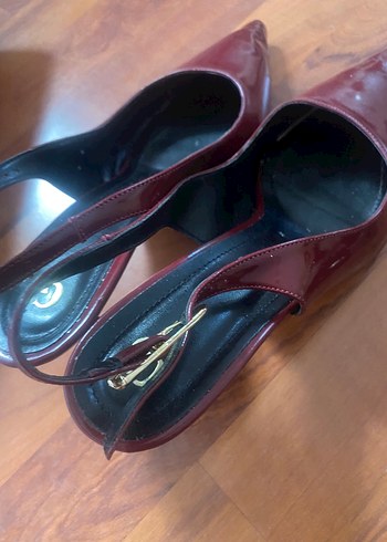 Zara / Ayakkabı Bordo Deri Tokalı Stiletto Topuklu Kadın - Görsel 5