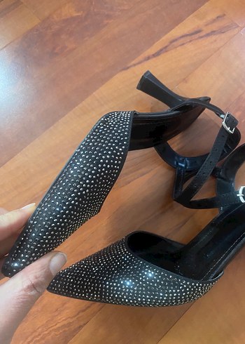 Zara / ayakkabı Parlak Siyah taşlı Topuklu Kadın Ayakkabı - Görsel 6