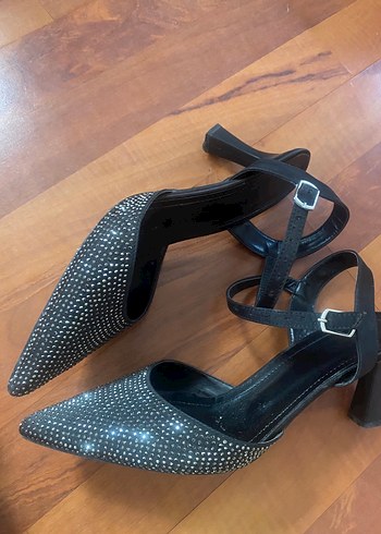 Zara / ayakkabı Parlak Siyah taşlı Topuklu Kadın Ayakkabı - Görsel 4