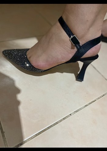 Zara / ayakkabı Parlak Siyah taşlı Topuklu Kadın Ayakkabı - Görsel 2