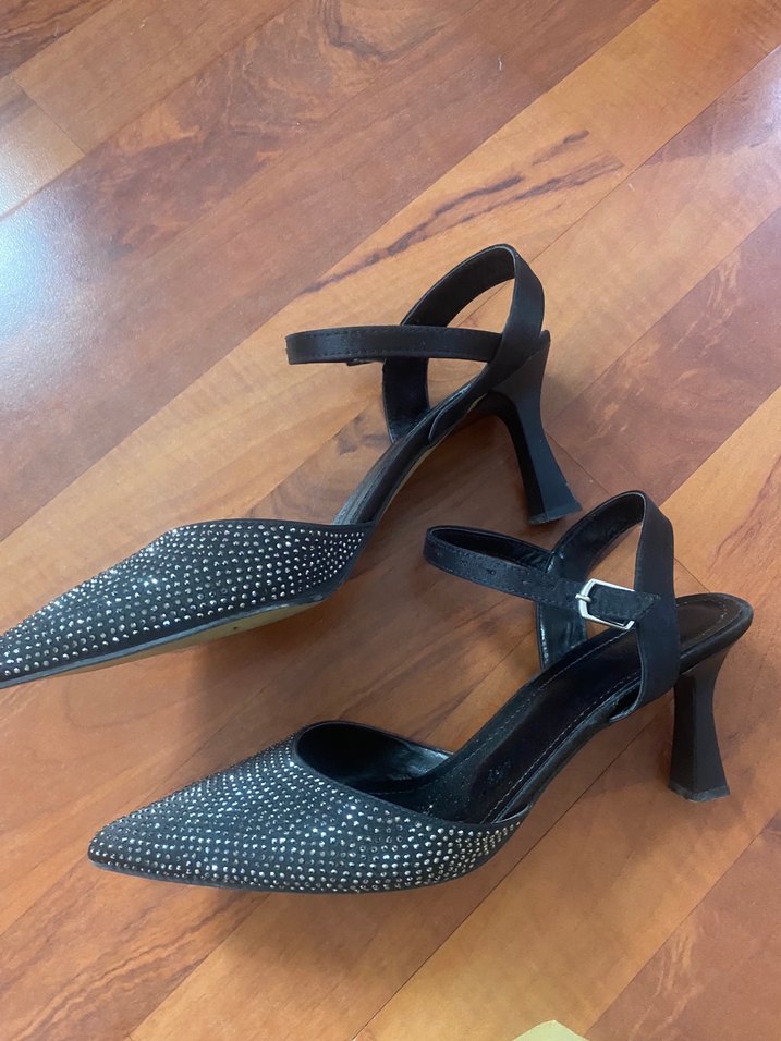 Zara / ayakkabı Parlak Siyah taşlı Topuklu Kadın Ayakkabı - Görsel 5