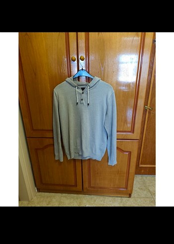 Gri Erkek Kapüşonlu Triko Sweatshirt