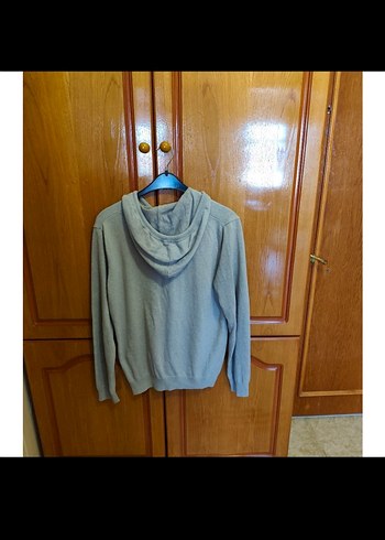 m Beden Gri Erkek Kapüşonlu Triko Sweatshirt
