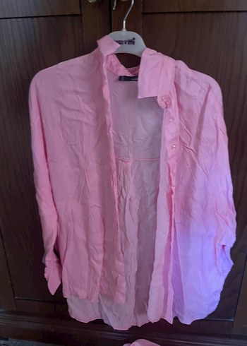 Düğmeli Pembe Keten Gömlek ve alt takımı - Görsel 5