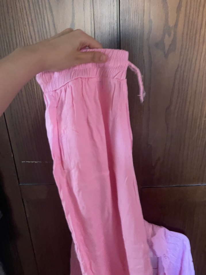 Düğmeli Pembe Keten Gömlek ve alt takımı - Görsel 2