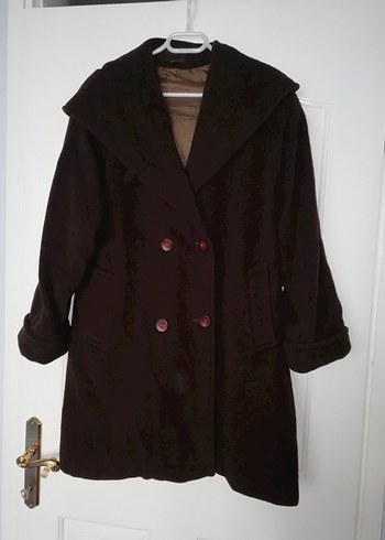 Koyu Kahverengi Çift Düğmeli, kapşonlu,kaşe Kaban - Görsel 2