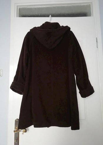 Koyu Kahverengi Çift Düğmeli, kapşonlu,kaşe Kaban - Görsel 3