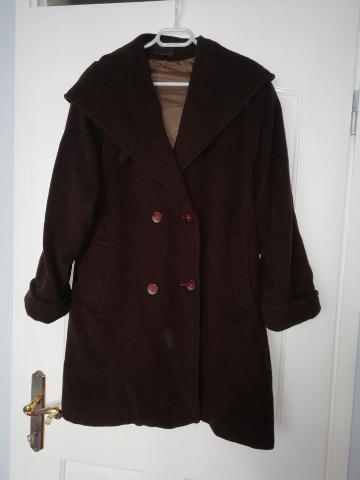 Koyu Kahverengi Çift Düğmeli, kapşonlu,kaşe Kaban - Görsel 2