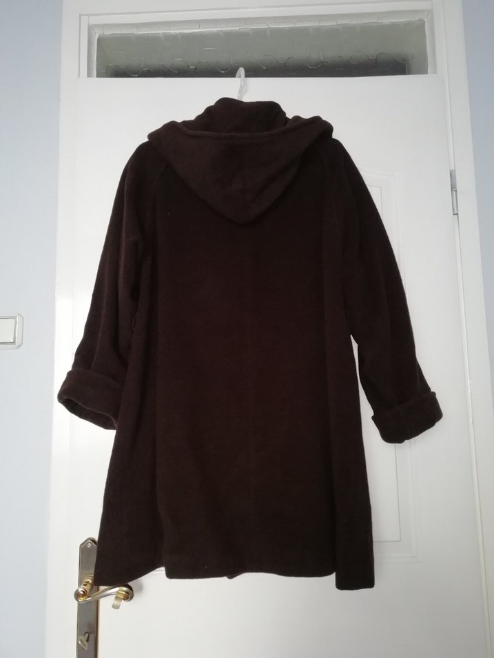 Koyu Kahverengi Çift Düğmeli, kapşonlu,kaşe Kaban - Görsel 3