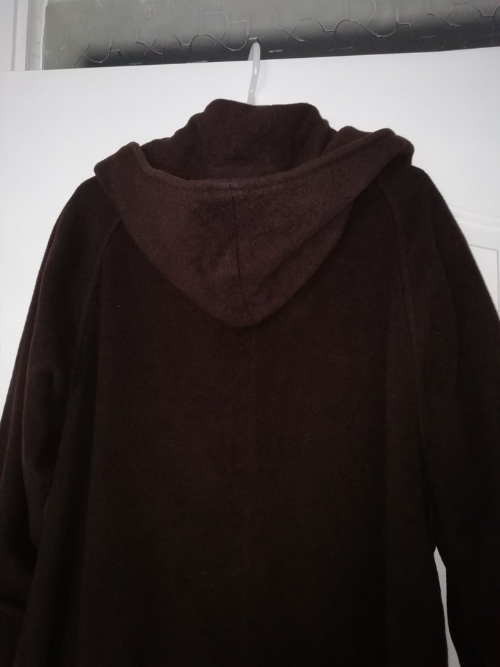 Koyu Kahverengi Çift Düğmeli, kapşonlu,kaşe Kaban - Görsel 4