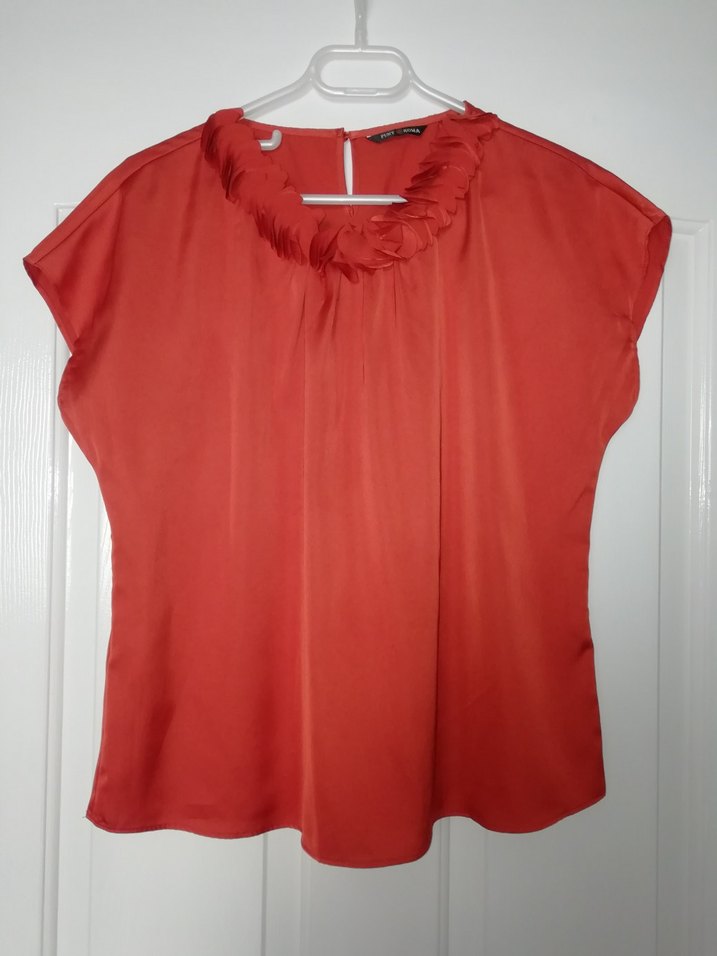 Nar çiçeği renginde Saten Robalı Kadın Bluz - Görsel 2