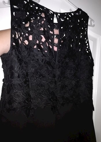 Dantel Detaylı Siyah Midi Gece Elbisesi - Görsel 6