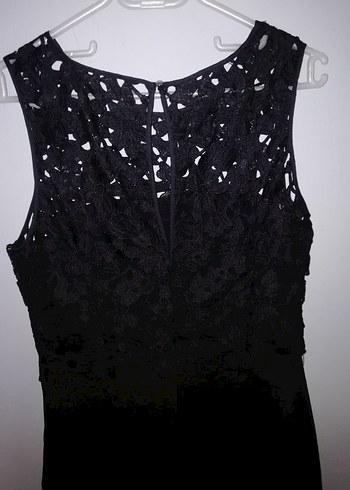 Dantel Detaylı Siyah Midi Gece Elbisesi - Görsel 14