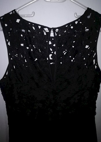 Dantel Detaylı Siyah Midi Gece Elbisesi - Görsel 7