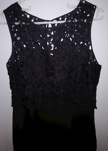 Dantel Detaylı Siyah Midi Gece Elbisesi - Görsel 13