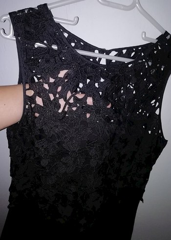 Dantel Detaylı Siyah Midi Gece Elbisesi - Görsel 8