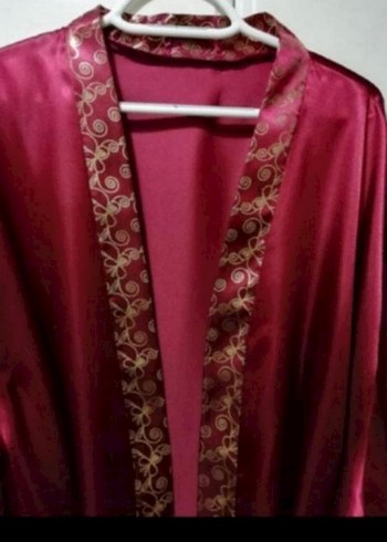 Bordo Nakışlı Kadın Uzun Sabahlık - Görsel 2