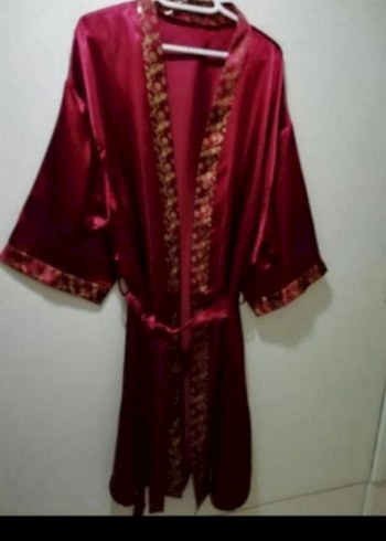 Bordo Nakışlı Kadın Uzun Sabahlık - Görsel 3