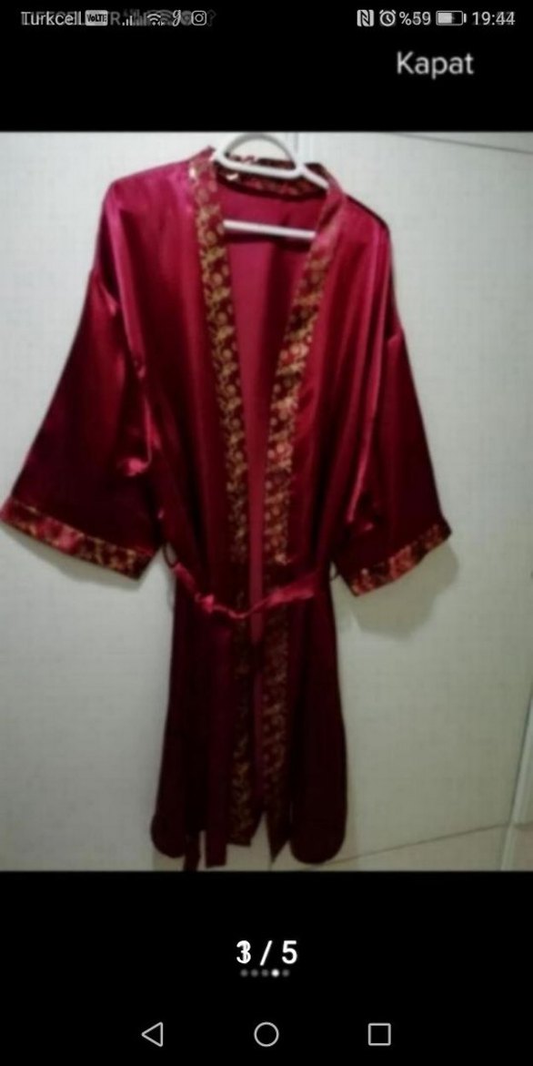 Bordo Nakışlı Kadın Uzun Sabahlık - Görsel 3