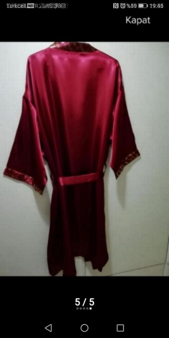 Bordo Nakışlı Kadın Uzun Sabahlık - Görsel 5