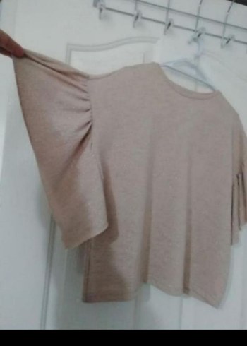 LC Waikiki Bej Kadın, Kısa Kollu Triko Salaş Bluz