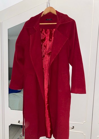 Bordo Kadın Uzun Düğmeli Kaban - Görsel 4