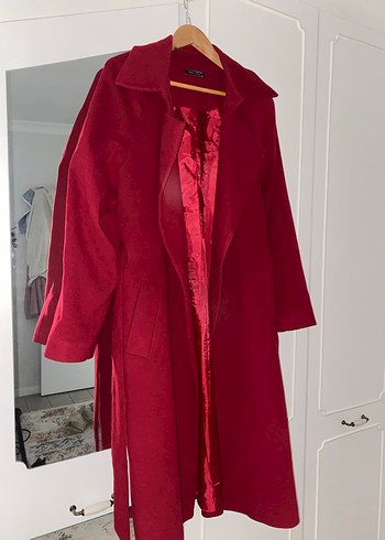 Bordo Kadın Uzun Düğmeli Kaban - Görsel 3