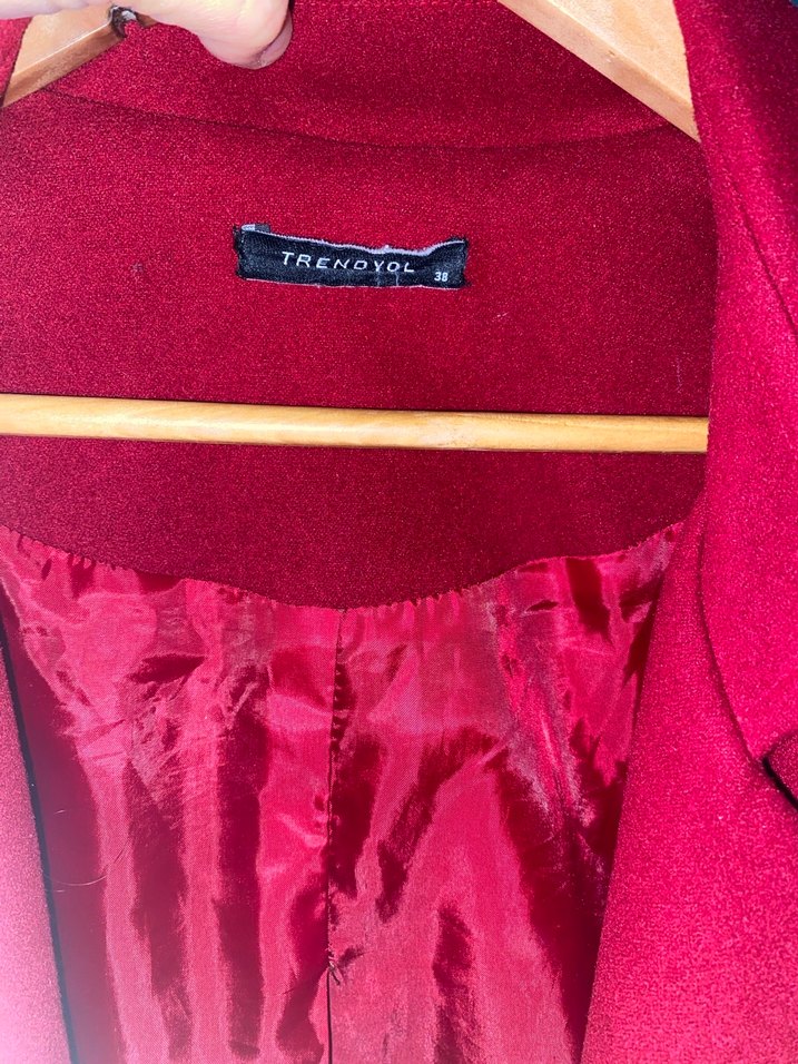 Bordo Kadın Uzun Düğmeli Kaban - Görsel 2