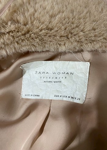 Zara Bej Midi Boy Kadın Suni Kürk Palto - Görsel 2