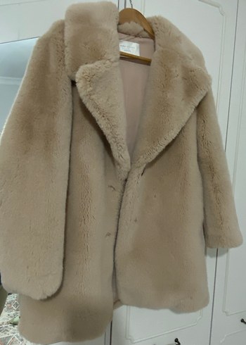 Zara Bej Midi Boy Kadın Suni Kürk Palto - Görsel 5