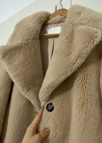 Zara Bej Midi Boy Kadın Suni Kürk Palto - Görsel 3