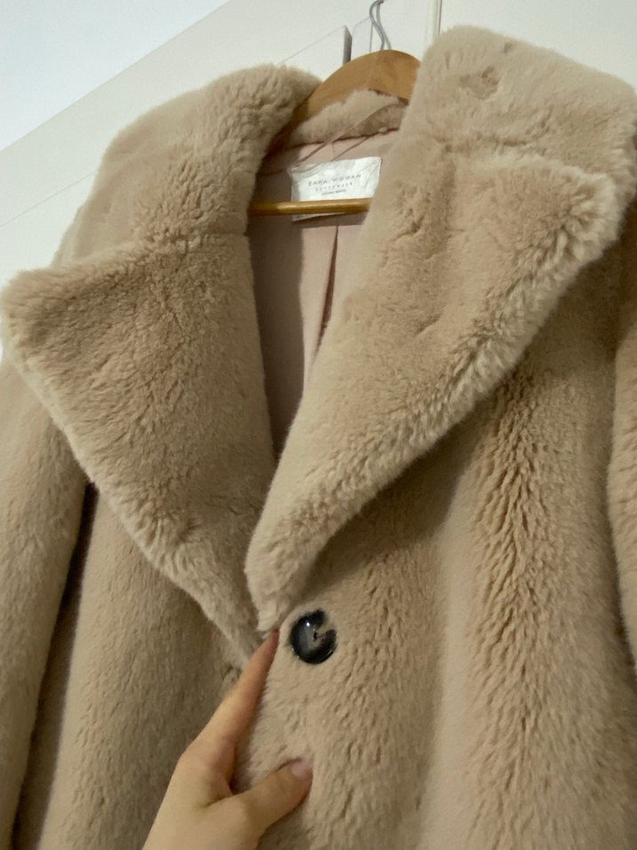 Zara Bej Midi Boy Kadın Suni Kürk Palto - Görsel 3