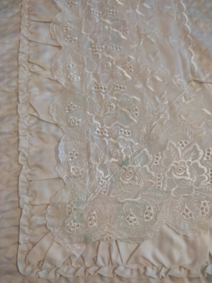 İşlemeli Beyaz Parlak Yatak Örtüsü - Görsel 3