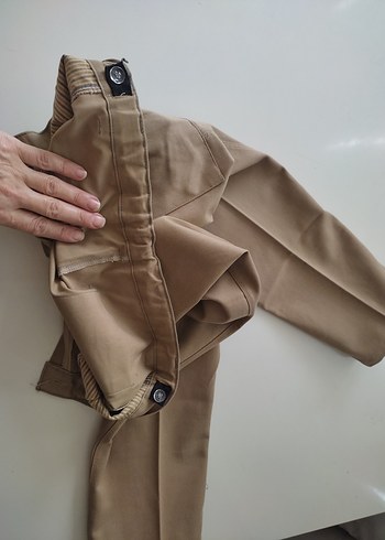 Bej Kadın Kumaş Pantolon Midi Boy Rahat Kesim - Görsel 4