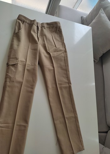 Bej Kadın Kumaş Pantolon Midi Boy Rahat Kesim - Görsel 2