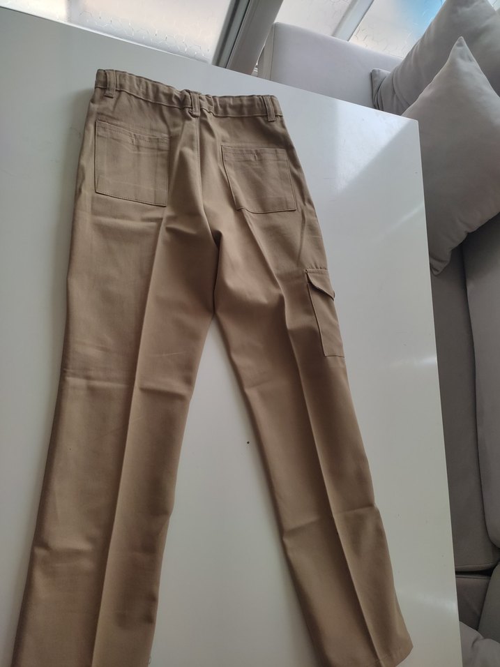 Bej Kadın Kumaş Pantolon Midi Boy Rahat Kesim - Görsel 3