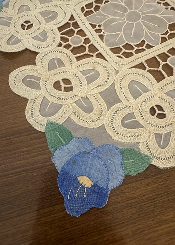 4 parça ajurlu bej- mavi işlemeli - Görsel 6