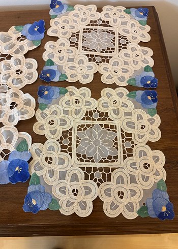 4 parça ajurlu bej- mavi işlemeli - Görsel 2