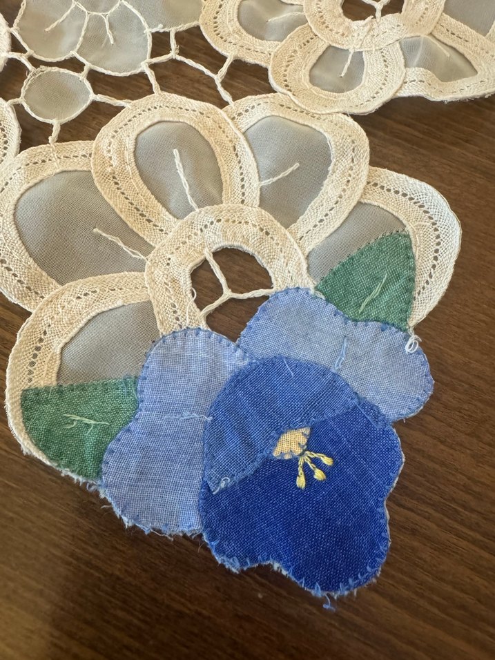 4 parça ajurlu bej- mavi işlemeli - Görsel 5